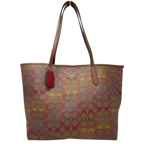 Coach City Tote Rainbow Signature Canvas purse NWT khaki/ multi Redwood - Picture 16 of 16